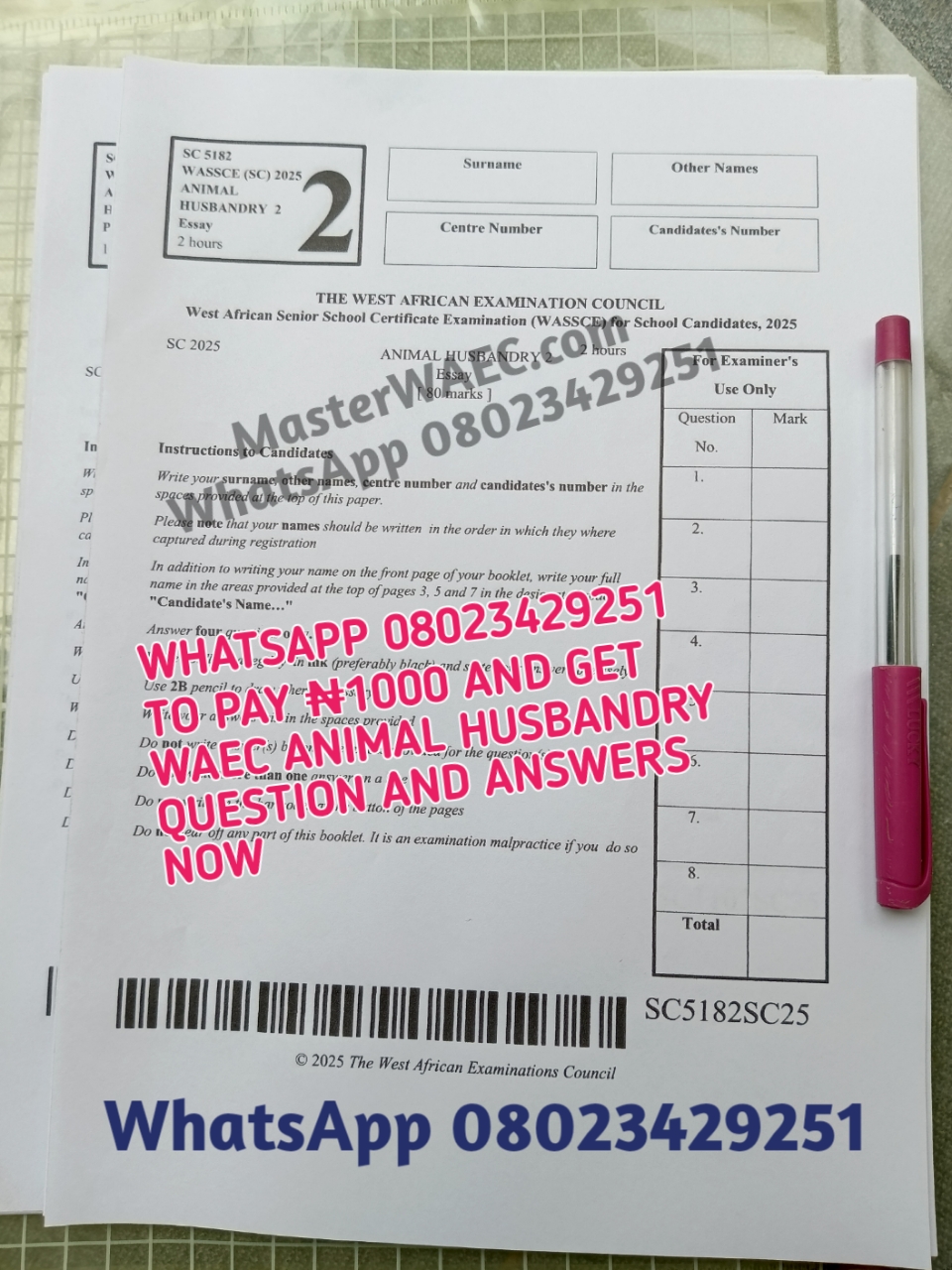 2025 WAEC Animal Husbandry Questions And Answers