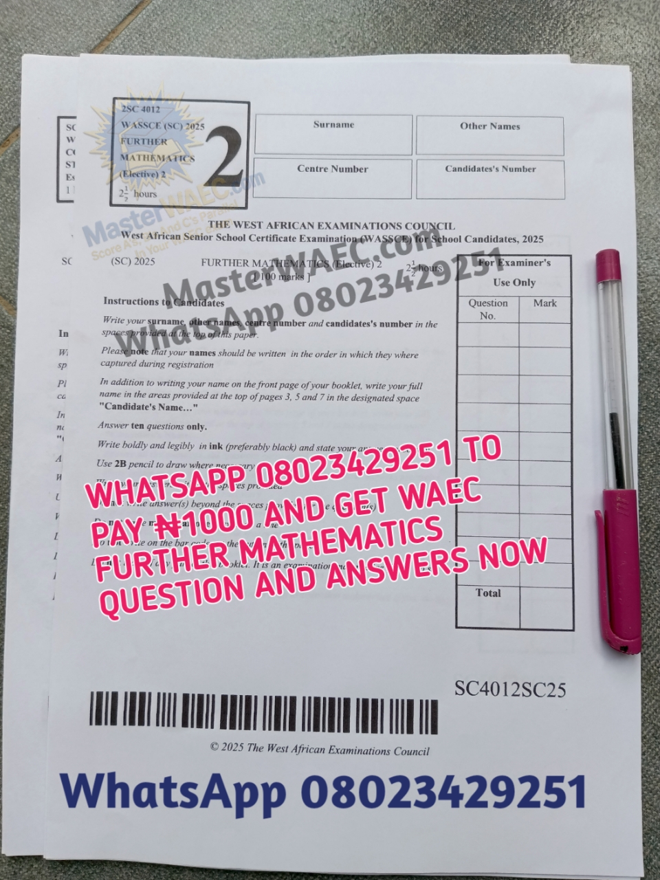 WAEC Further Mathematics 2025 Questions And Answers