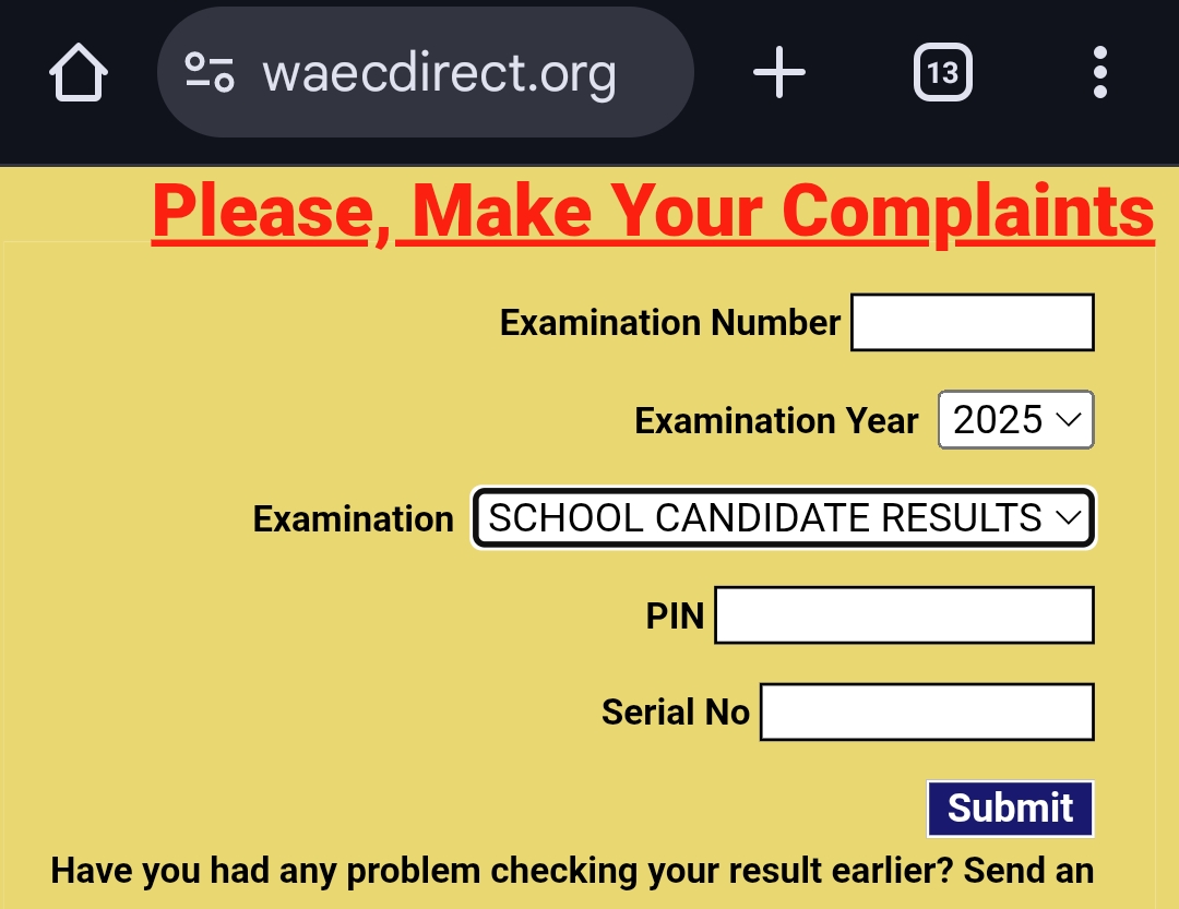 WAEC Result Checker Portal 2025 Login 2 WAEC Result Checker 2025 portal interface showing input fields for exam number, year, and PIN.